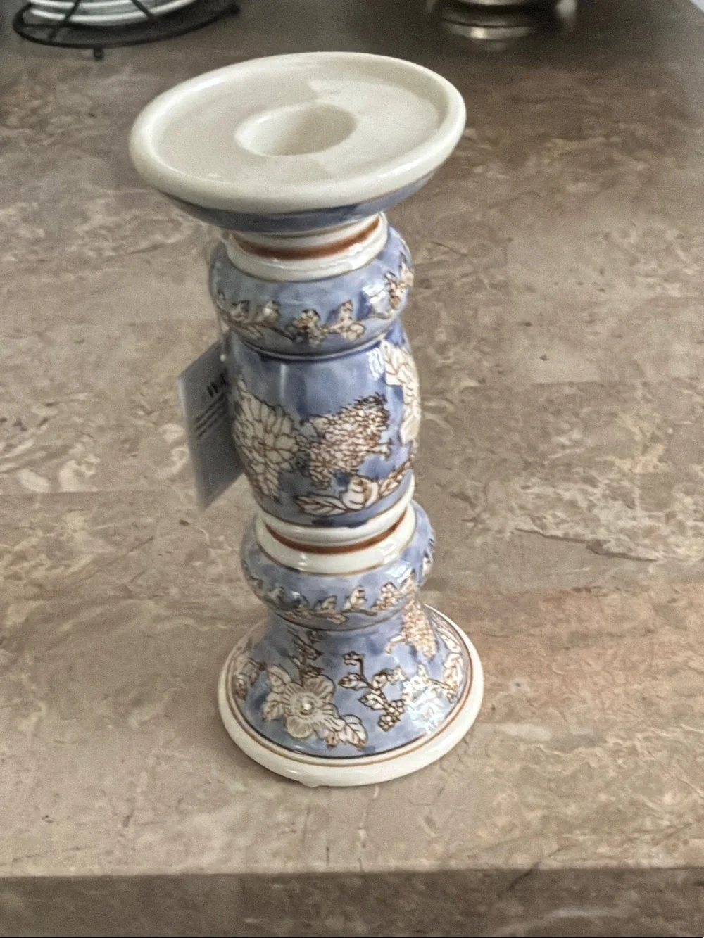 Mikasa Lavender Blue and Cream Floral Ceramic Candle Holder